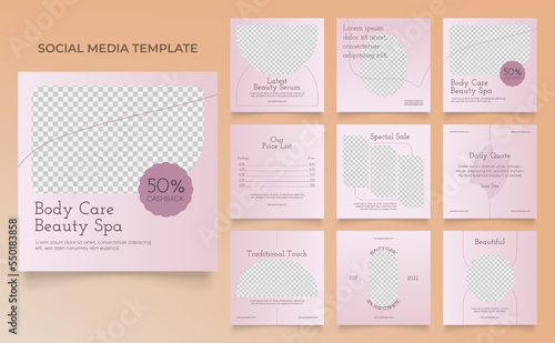 social media template banner beauty care cosmetic and spa sale promotion. fully editable instagram and facebook square post frame puzzle organic sale poster
