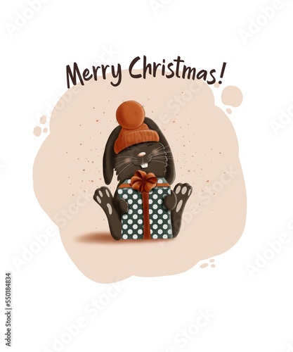 christmas card with black rabbit 