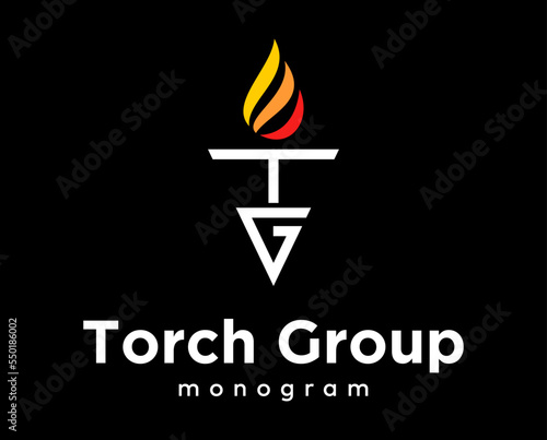 Set Letter TG GT Monogram Geometric Style Torch Funnel Fire Burn Multicolored Symbol Design Vector