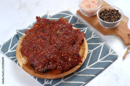 dendeng sapi or indonesian style, dried beef jerky,Marinated with spices then fried photo