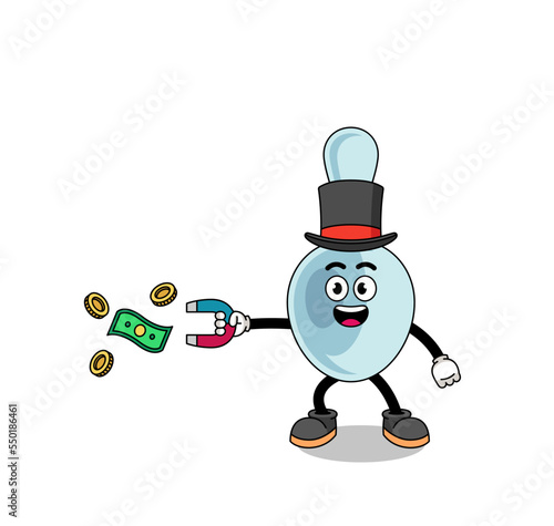 Character Illustration of spoon catching money with a magnet