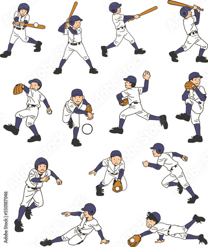 Various actions of baseball players