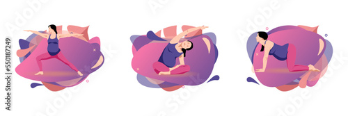 Beautiful prenatal yoga illustration set. pregnant woman doing prenatal yoga. Vector illustration.