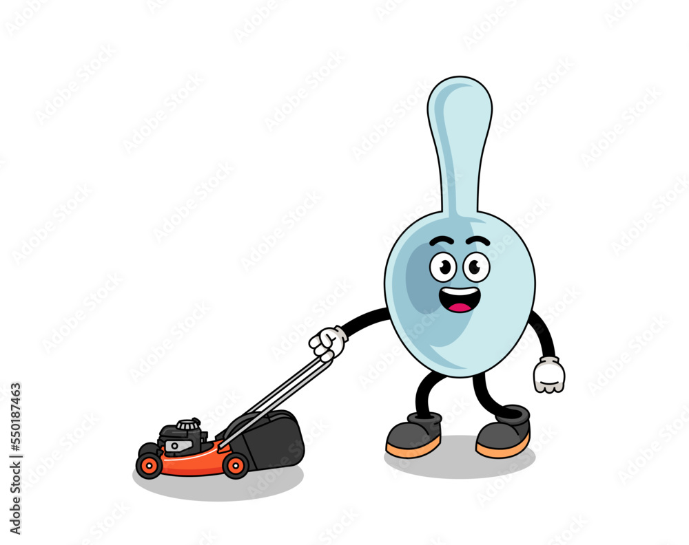 spoon illustration cartoon holding lawn mower spoon illustration cartoon holding lawn mower