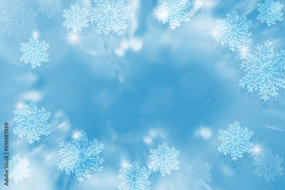 雪の結晶と光がキラキラ輝く背景イラスト