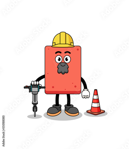 Character cartoon of brick working on road construction