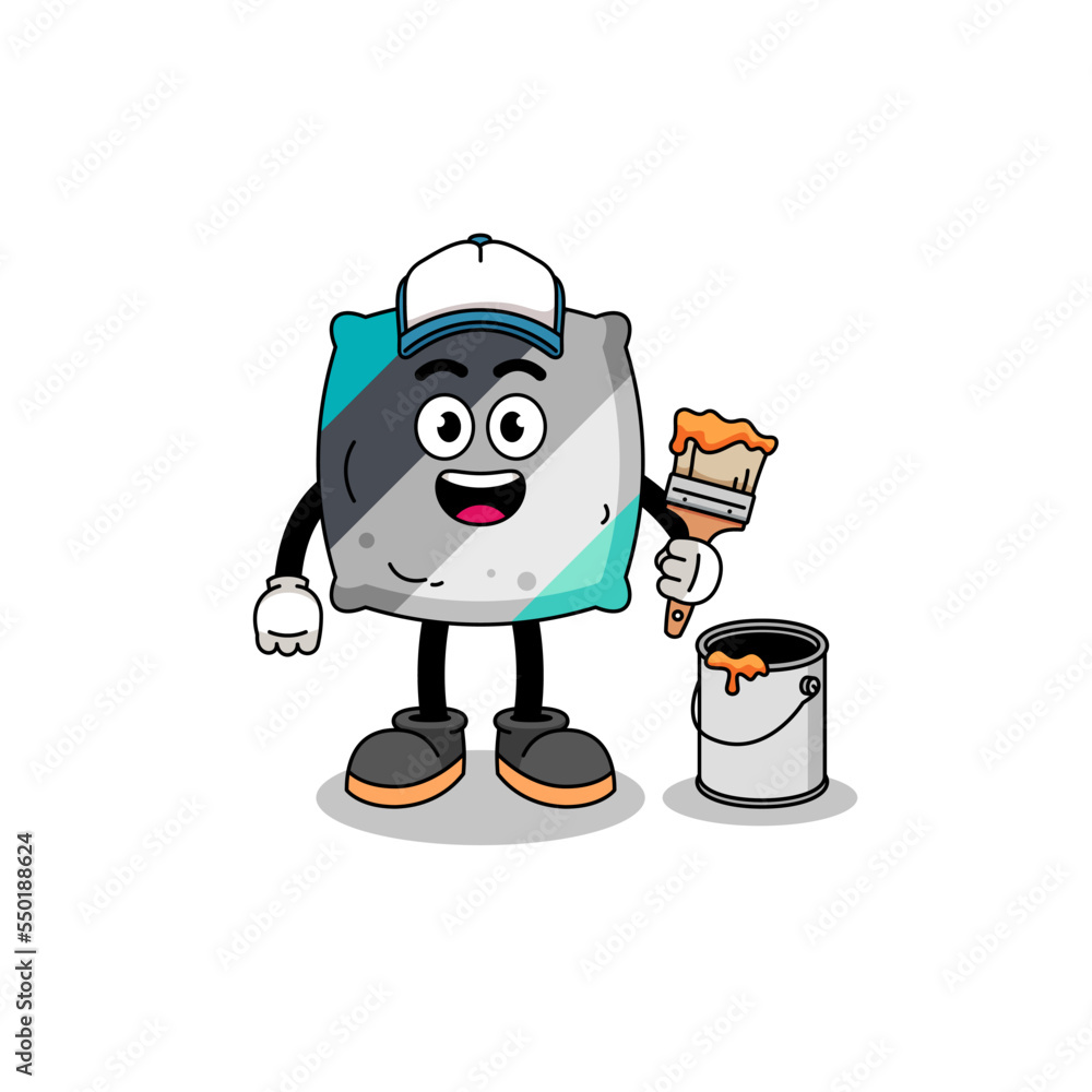 Character mascot of throw pillow as a painter Character mascot of throw pillow as a painter
