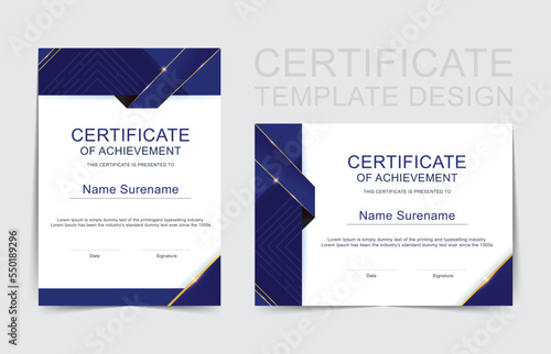 Elegant certificate template in blue and golden