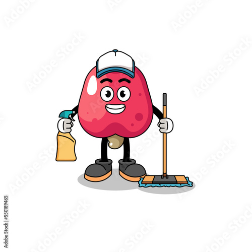 Character mascot of cashew as a cleaning services