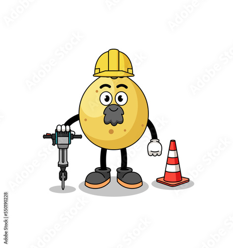 Character cartoon of langsat working on road construction