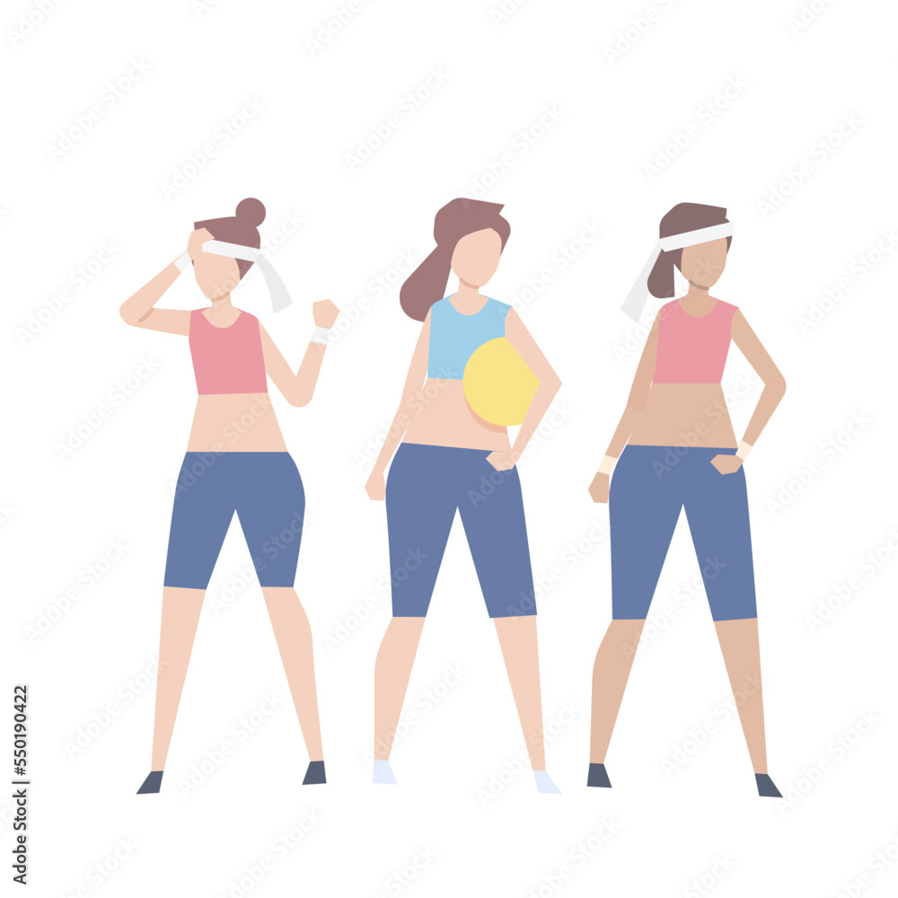 Disciplined and setting goals in exercising regularly,Beautiful young women in fitness clothes standing in groups, activity and fitness routines for a healthy body,Vector illustration. Disciplined and setting goals in exercising regularly,Beautiful young women in fitness clothes standing in groups, activity and fitness routines for a healthy body,Vector illustration.