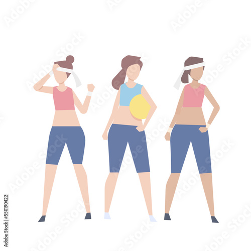 Disciplined and setting goals in exercising regularly,Beautiful young women in fitness clothes standing in groups, activity and fitness routines for a healthy body,Vector illustration.