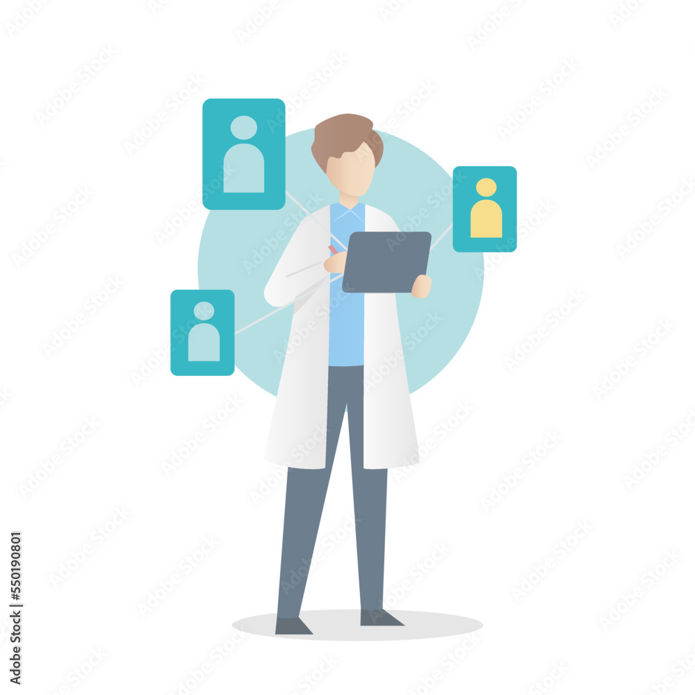 Obraz premium Doctor ,online appointment, Visiting,online technology via smartphone,chat in messenger and consultation,medical advice service,Individual network inspection report,Vector illustration.