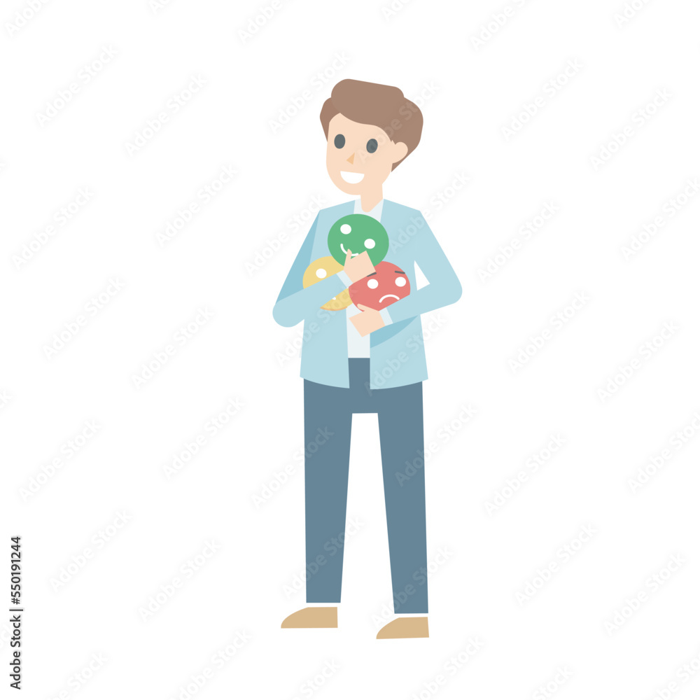 Emotional control in the workplace,self awareness emotional intelligence, mental health and inner personality,Employees are mindful and control their emotions balanced,Vector illustration. Emotional control in the workplace,self awareness emotional intelligence, mental health and inner personality,Employees are mindful and control their emotions balanced,Vector illustration.