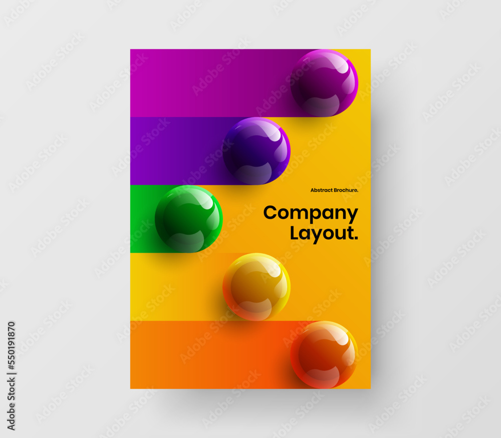 Bright realistic balls book cover layout. Creative leaflet design vector template.