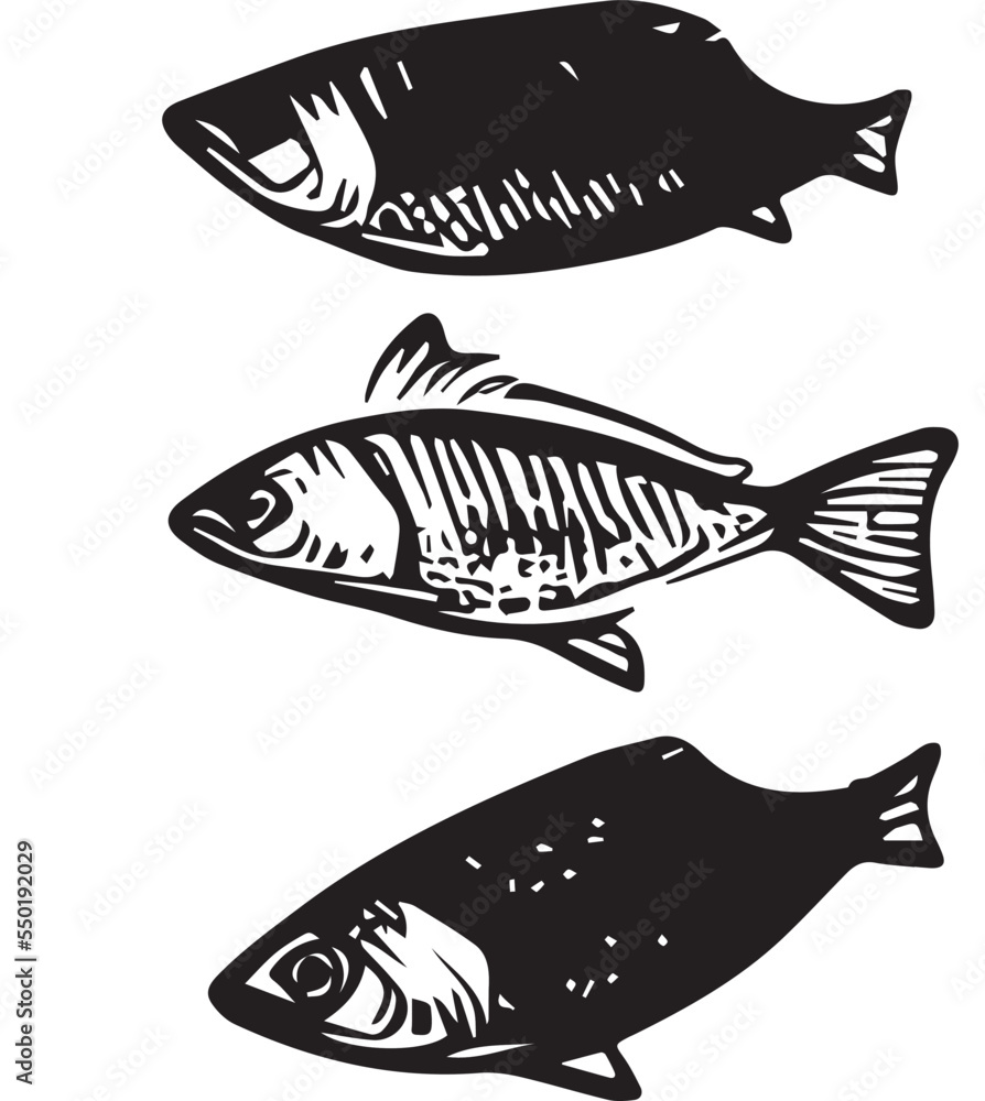 black and white color shade fishs on white background black and white color shade fishs on white background