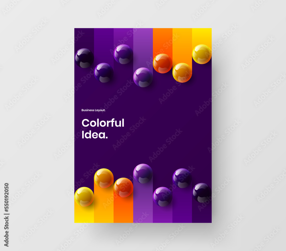 Original realistic balls brochure layout. Trendy magazine cover vector design concept.