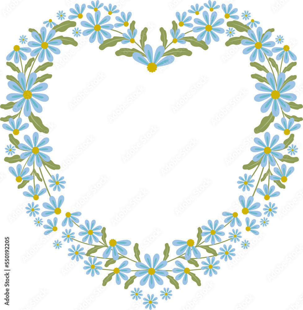 custom made wallpaper toronto digitalBlue flower heart frame. Flat design.