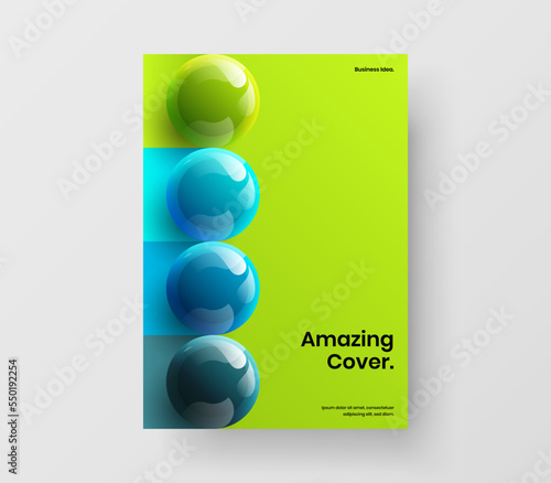 Creative 3D spheres magazine cover template. Simple brochure A4 vector design concept.