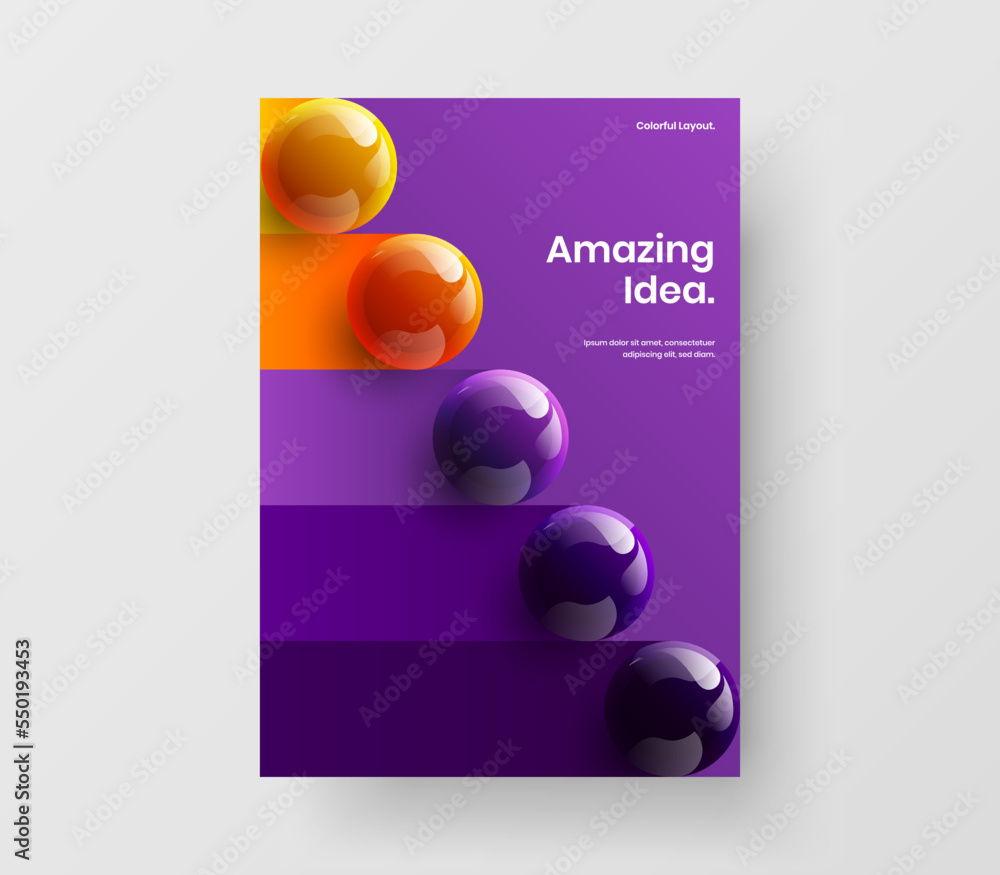 Minimalistic handbill design vector concept. Fresh 3D balls magazine cover layout. Minimalistic handbill design vector concept. Fresh 3D balls magazine cover layout.