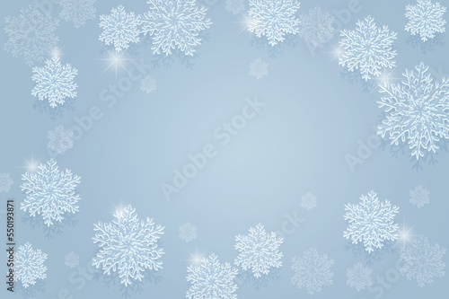 雪の結晶と光がキラキラ輝く背景イラスト