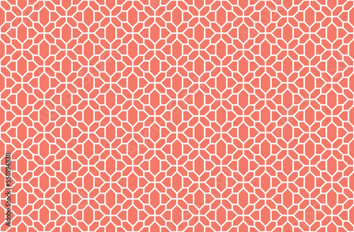 Abstract geometry pattern in Arabian style. Seamless vector background. White and pink graphic ornament. Simple lattice graphic design