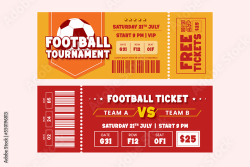 Football tournament, sport event ticket design template easy to customize simple and elegant design