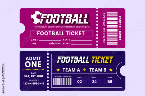 Football tournament, sport event ticket design template easy to customize simple and elegant design