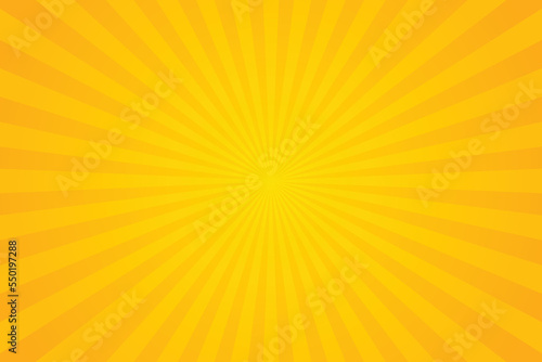 Yellow orange sunburst pattern background. Rays, radial, line, star, sunny, light beam, summer banner. Vector illustration EPS 10.