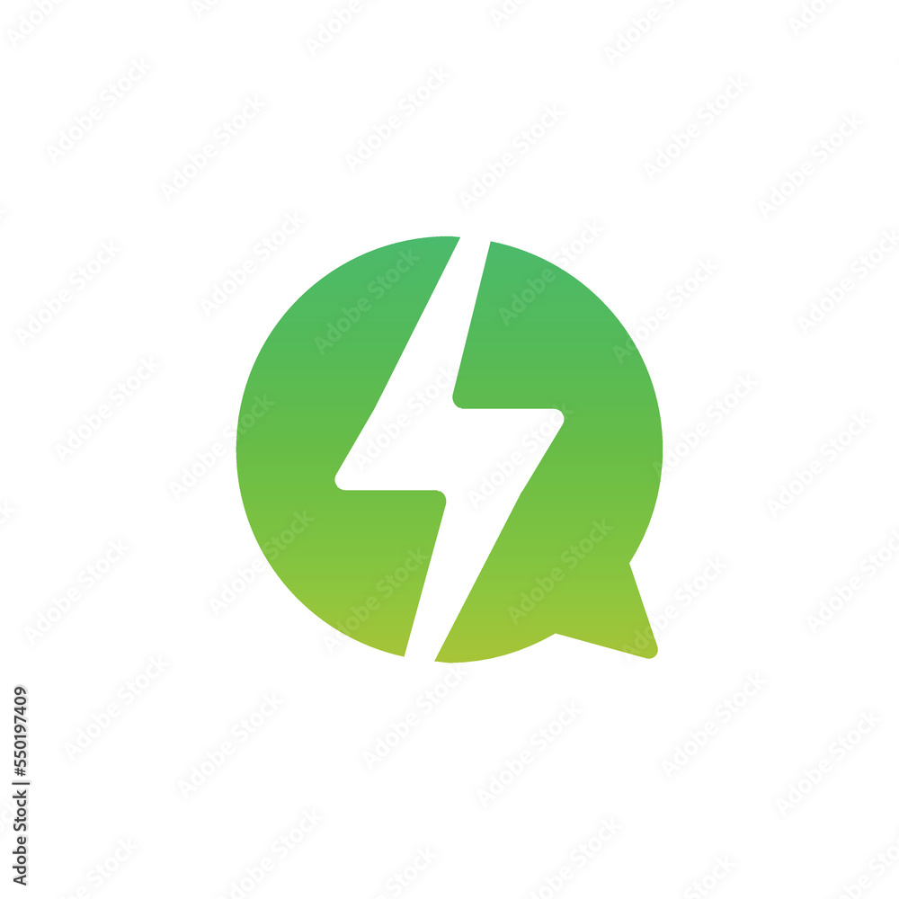 Chat message logo with thunderbolt symbol illustration Chat message logo with thunderbolt symbol illustration