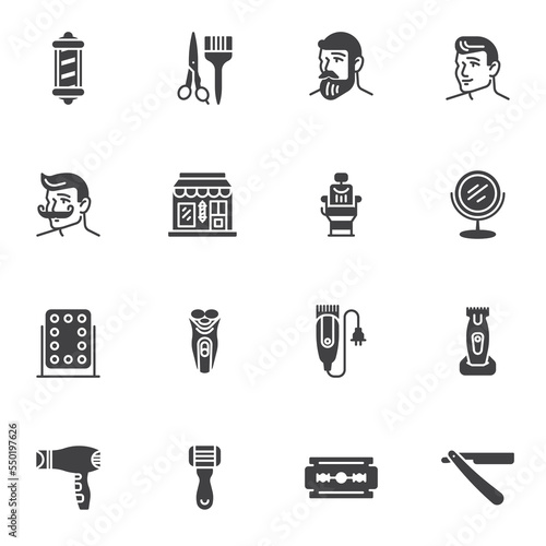 Barber shop elements vector icons set