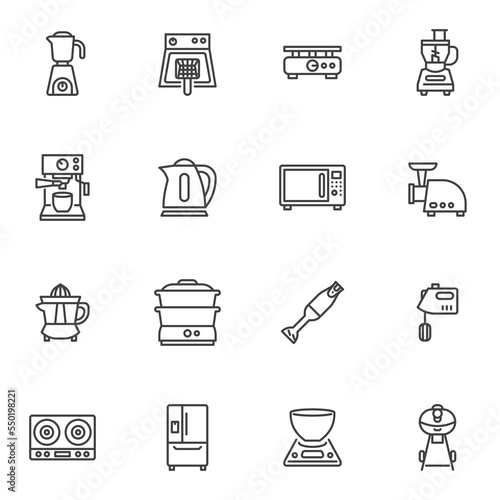 Kitchen appliances line icons set