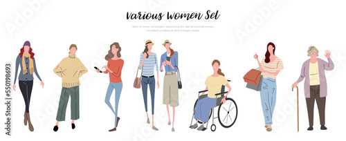 ベクターイラスト素材：さまざまな女性、人物セット
