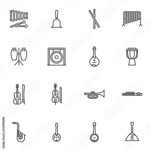 Musical instruments line icons set