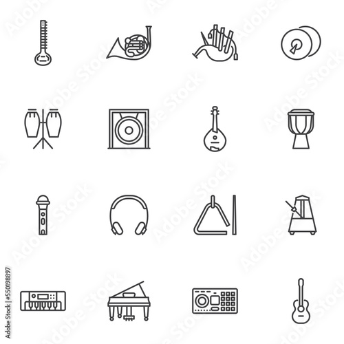 Musical instruments line icons set
