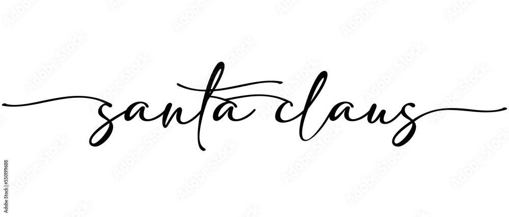 Santa Claus - Christmas word Continuous one line calligraphy Minimalistic handwriting with white background
