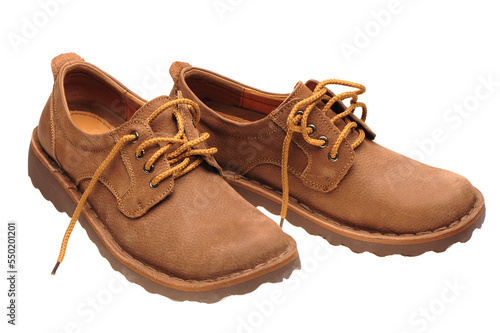 A picture of a pair of male shoes over white background