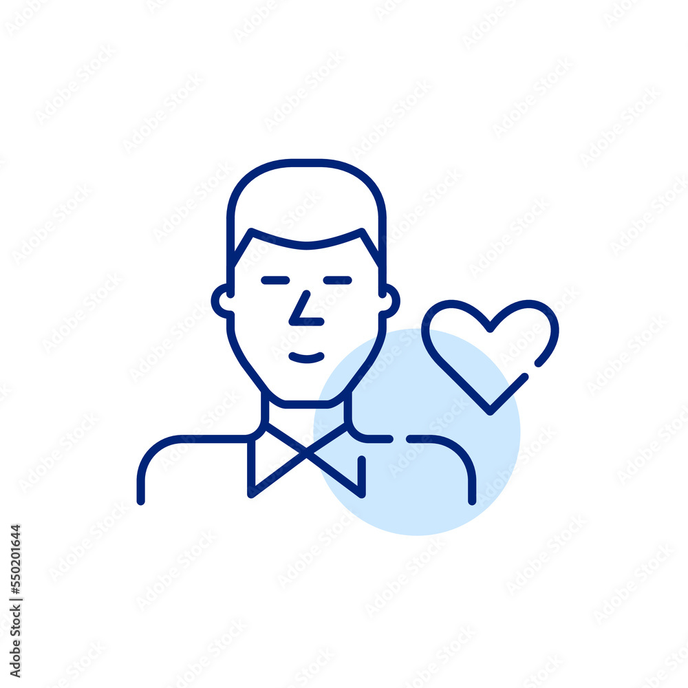 Young boy with heart symbol. Pixel perfect, editable stroke line icon Young boy with heart symbol. Pixel perfect, editable stroke line icon