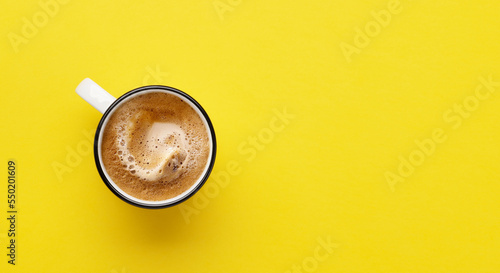 Print op canvas Espresso coffee on yellow background