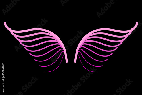 Pink line wing icon on dark background. Vector illustration.