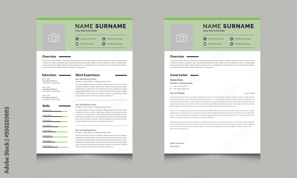 Professional CV resume template and Cover Letter Set Design Minimalist 