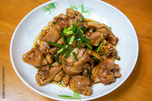 A delicious Chinese home-cooked dish, stir-fried chicken thigh with sauce