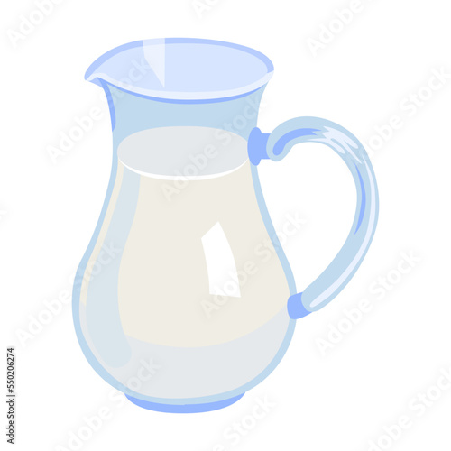 Glass carafe with milk, kitchenware and dishes vector illustration. Cookware, different tools and instruments isolated on white background. Kitchen utensil