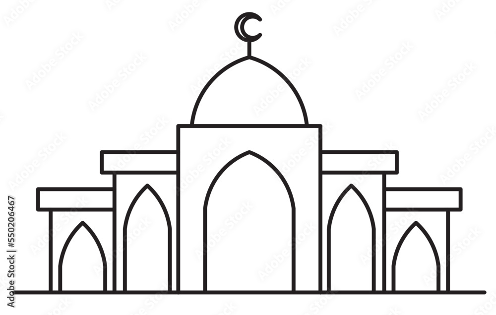 Mosque icon in 2D design and the drawing is in black and white. Highlighting the concept of architecture with Islamic elements such as arches and domes.
Mosque icon in 2D design and the drawing is in black and white. Highlighting the concept of architecture with Islamic elements such as arches and domes.
