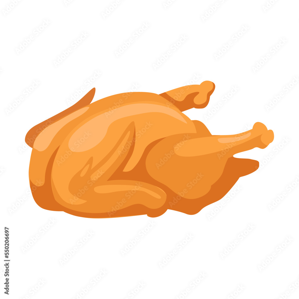 Smoked chicken. Meat product cartoon vector illustration. Drawing of