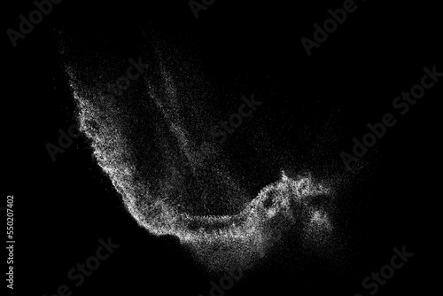 Distressed white grainy texture. Dust overlay textured. Grain noise particles. Rusted black background. Vector illustration. EPS 10.  