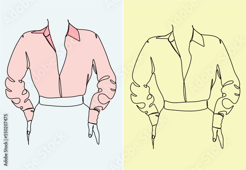Linear glamour portrait woman in blouse. Portrait of fashionable girl. Linear glamour logo in minimal style for beauty salon, beautician, makeup artist, stylist. Hand drawn art.