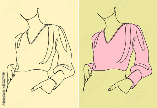 Linear glamour portrait woman in blouse. Portrait of fashionable girl. Linear glamour logo in minimal style for beauty salon, beautician, makeup artist, stylist. Hand drawn art.