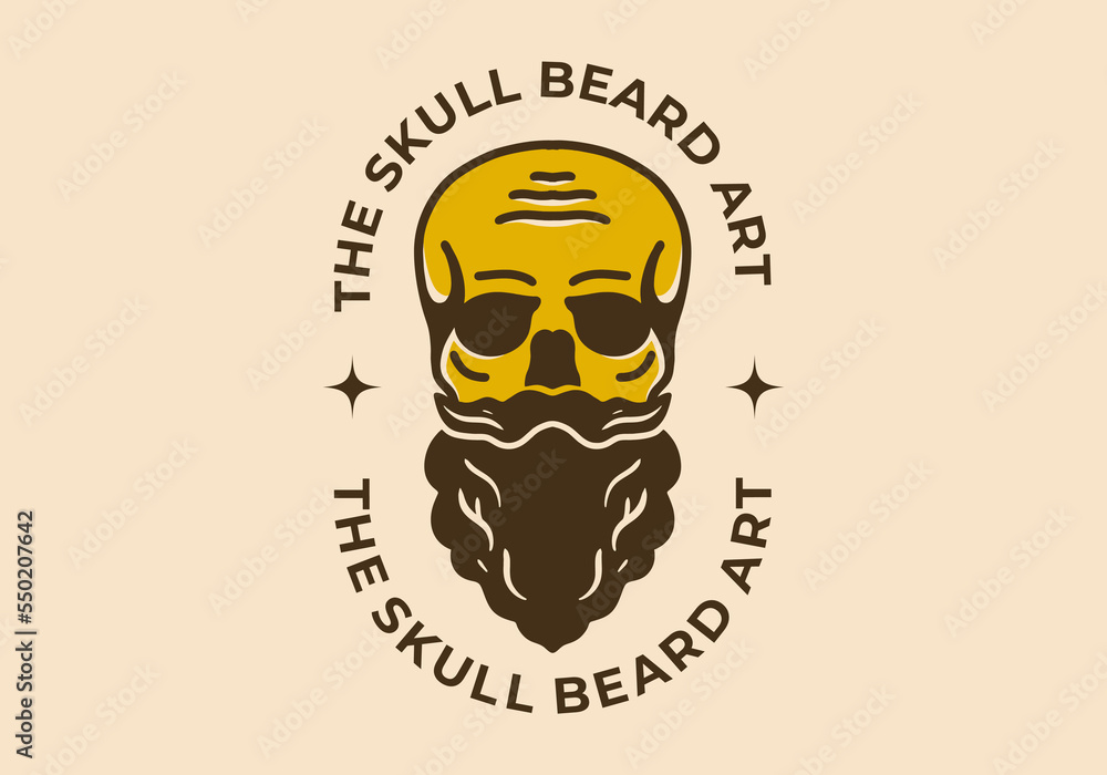 Vintage illustration of skull with long mustache and beard