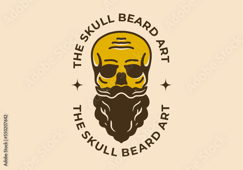 Vintage illustration of skull with long mustache and beard